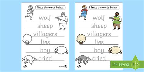 The Boy Who Cried Wolf Trace the Words Worksheets - aesops fables