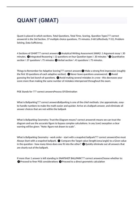 QUANT (GMAT) EXAM 2024 WITH 100% CORRECT ANSWERS - QUANT - Stuvia US