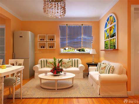 33平方小户型客厅墙面橘色颜色装修效果图_装信通网效果图
