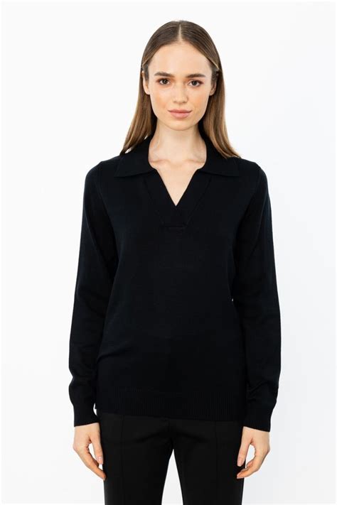 Black Shirt Collar Knitwear - Onteks | ElbiseBul