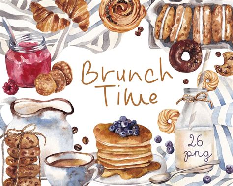 Watercolor Food Clipart Brunch Watercolor Clip Art Sweets - Etsy UK