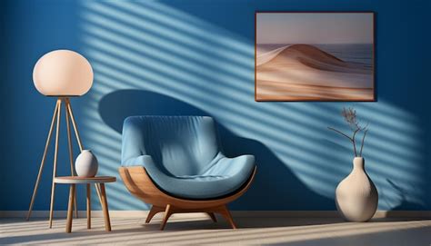 Modern blue chair and table in a bright elegant room generated by ...