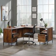 Image result for Wayfair Sproul L-Shape Executive Desk Wood In Black/Brown, Size 29.52 H X 65.98 W X 65.98 D In