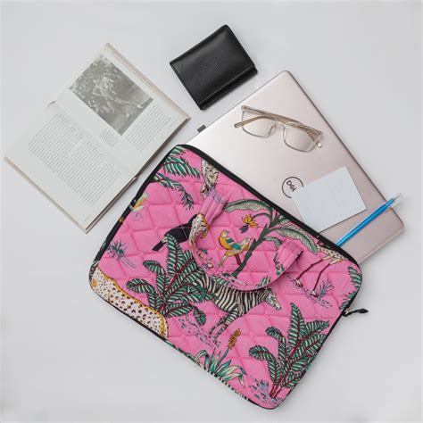 Pink Tropical Safari Laptop Sleeve with Handle – House of Ekam