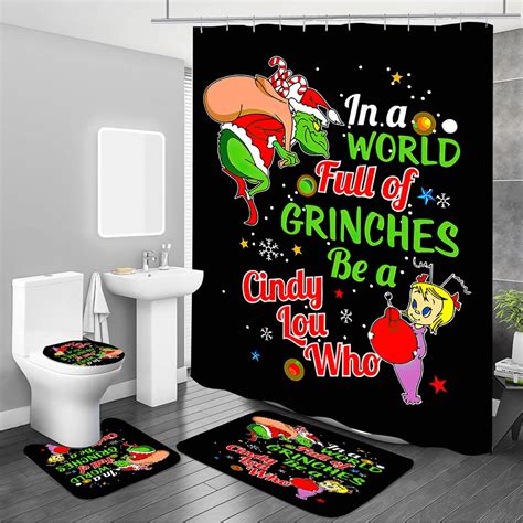 Grinch Shower Curtain Sets 4PCS, Grinch Bathroom Sets Christmas ...