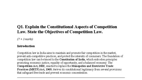 Constitutional Aspects and Objectives of Competition Law - COMP 101 ...