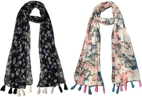 Buy FABS COLLECTION™ Women's Printed Chiffon Multicolored Scarf ...