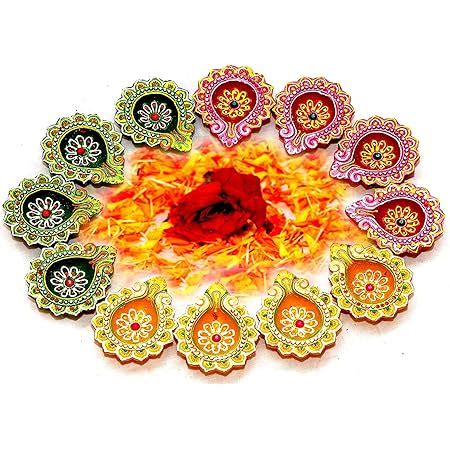 THE HIMALAYA CRAFT Clay 12 Diyas Diya Deepak Earthen Assorted Colorful ...