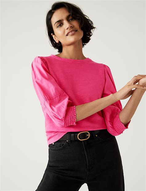 Buy Pure Cotton Crew Neck Volume Sleeve Top at Marks & Spencer