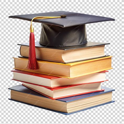 Stack of books top on graduation cap isolated on transparent background ...