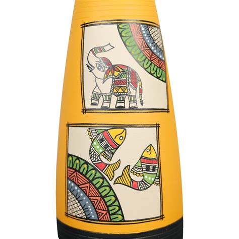 Buy 'Madhubani Square' Yellow Hand-Painted Terracotta Big Vase, Single ...