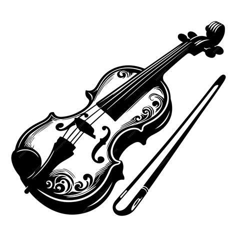A black and white drawing of a violin with music notes on the top ...