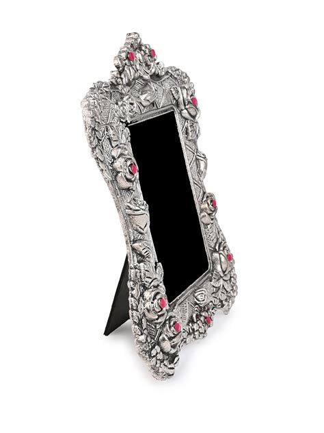 Metal crafted stone embellished floral pattern photo frame - Assorted
