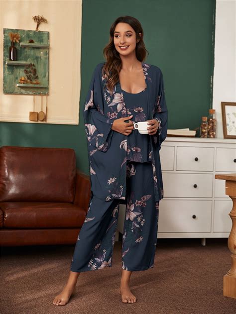 3 Pack Floral Print Robe Pajama Set | Floral print robe, Floral pajama ...