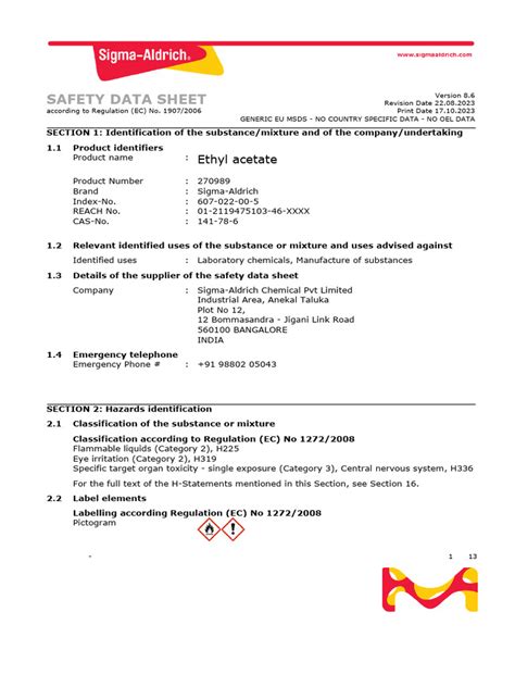 SDS; Ethyl Acetate | PDF | Dangerous Goods | Occupational Safety And Health