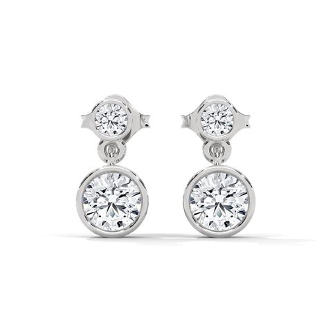 Bezel Set Two-Stone Round Lab Diamond Drop Earrings – GiliBili