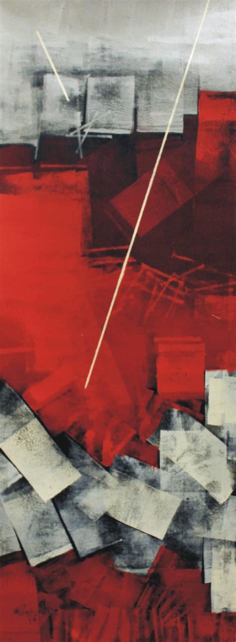 "Untitled 22": Red Oil Painting (48x18) by Sudhir Talmale | ArtZolo.com