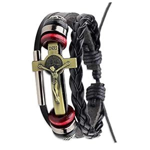 Buy Unlicensed Men's Leather Christian Cross Jesus Bracelet Multilayer ...