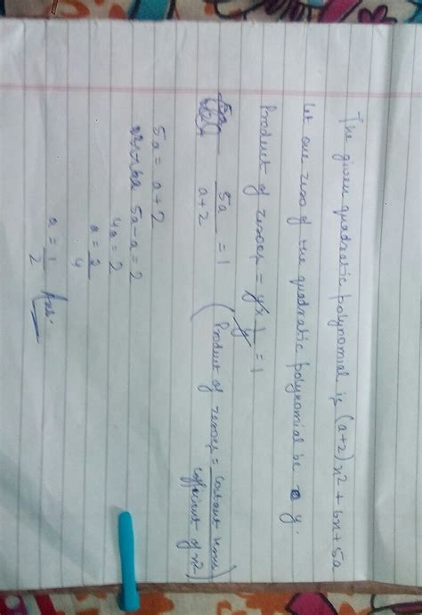If one zero of the polynomial (a+2) x² + 6x + 5a is reciprocal of the ...