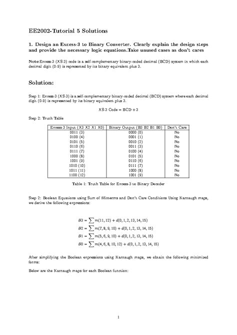 Designing a BCD to Binary Converter: Solutions & Logic Equations - Studocu