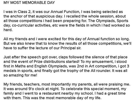 Write a paragraph of 80-100 words on My Most Unforgettable Day - Brainly.in