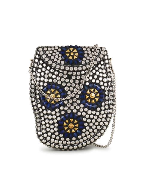 Anekaant Silver, Blue & Gold Cask Metal Embellished Clutch