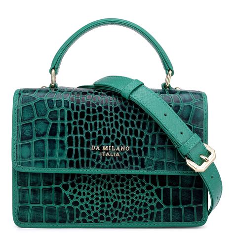 Small Croco Leather Satchel - Emerald Green – Da Milano