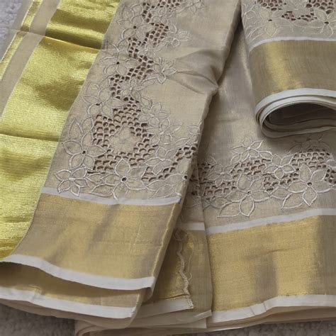 Kerala Kasavu Saree with Cutwork | Fabroses