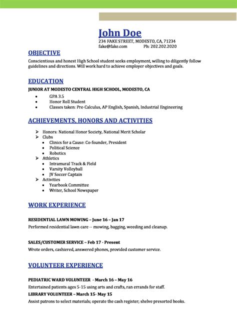 High School Student Skills For Resume