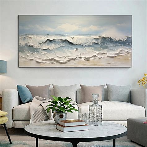 Handmade Original The blue ocean Oil Painting On Canvas Wall Art Decor ...