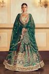 Buy Green Silk Organza, Jacquard Zari, Banarasi Floral Kalidar Bridal ...