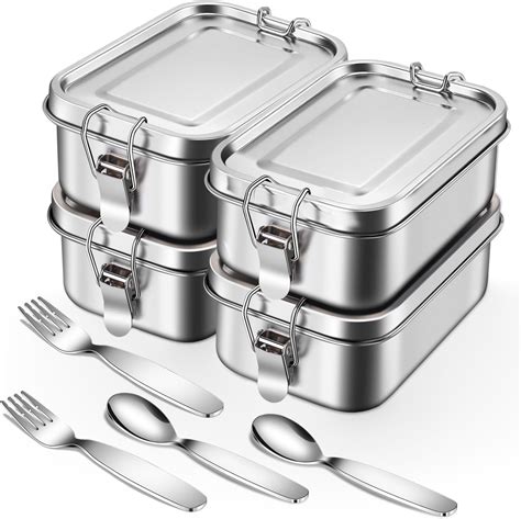 Amazon.com - Umigy 4 Pcs Stainless Steel Bento Box Metal Lunch Box Food ...