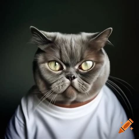 Cat dressed in white t-shirt on Craiyon