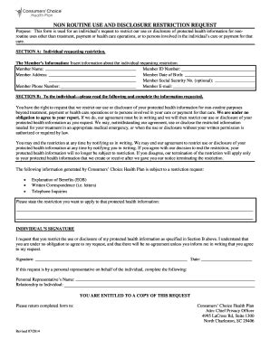 Fillable Online cchpsc NON ROUTINE USE AND DISCLOSURE RESTRICTION ...