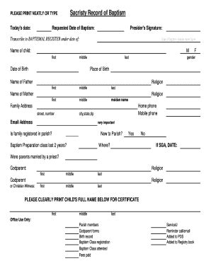 Fillable Online Sacristy Record of Baptism - St Gabriel McKinney Fax ...