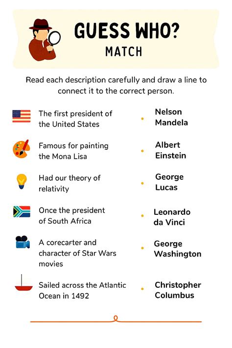 Guess Who Famous People Match Worksheet - Download & Print Now!