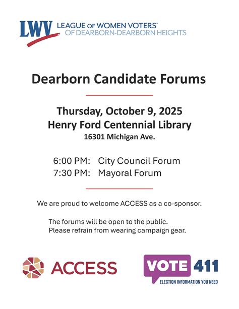 Oct 9 | LWV Dearborn Heights Candidate Forum, co-sponsored by ACCESS ...
