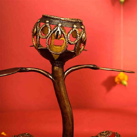 Brass Dhokra Elephant Lotus Candle Holder (11 Inch) – Vedansh Craft