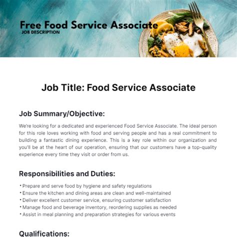 Food Service Job Descriptions at Leta Tabor blog