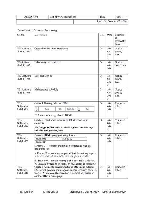 Web Engineering Lab Manual - ACAD-R-04 List of work instructions Page ...