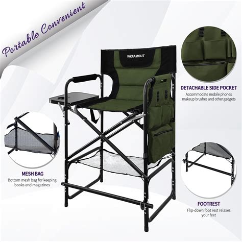 WKFAMOUT Tall Folding Directors Chair with Side Table 30.71 India | Ubuy