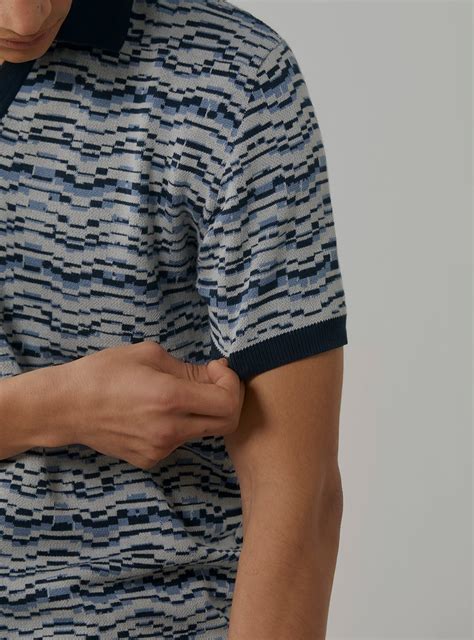 Space Pixel Polo Casual Blue Jacquard Polo for Men Online | Andamen