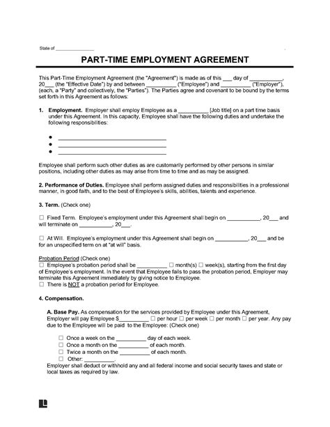 Free Part-Time Employment Contract Template | PDF & Word