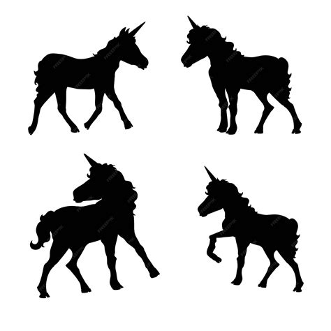 Premium Vector | Set of silhouettes of unicorns.
