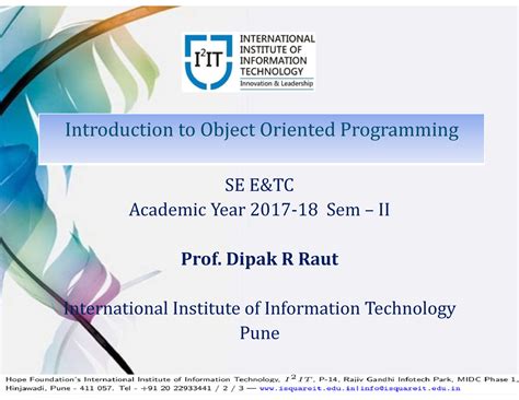 Chap1 OOP ppt - intro - SE E&TC Academic Year 2017-18 Sem – II ...