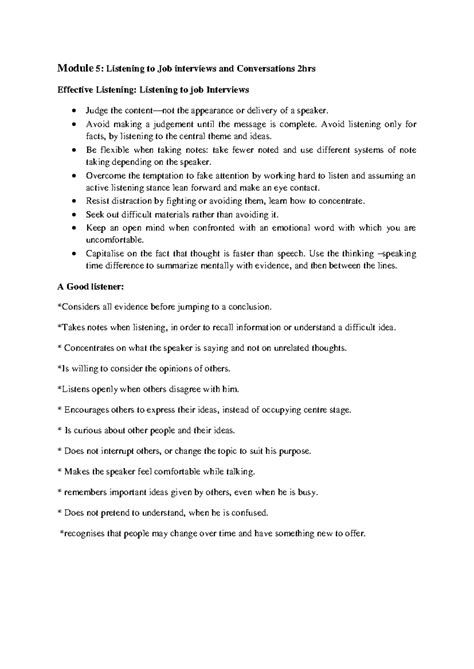 Module 5 - Module 5: Listening to Job interviews and Conversations 2hrs ...