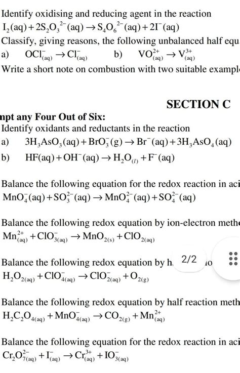 Identify oxidants and reductants in the reaction - Brainly.in