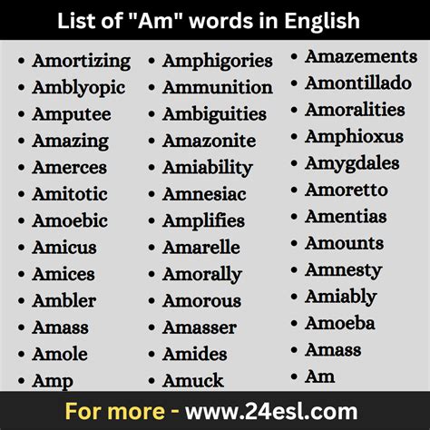 List of "Am" words in English - 24esl.com