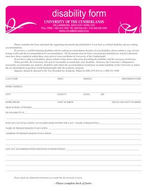 Fillable Online ucumberlands Disability form-NEW - University of the ...