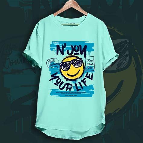 trendy longline t shirt Mint Smiley Graphic Cotton Tee - N'JOY | Juxar